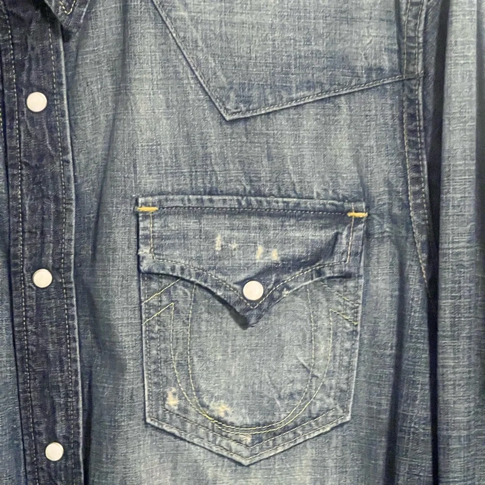 True Religion distressed denim shirt sz x large